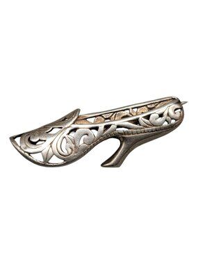 Jezlaine Sterling Silver Vintage High Heel Brooch Open 925 Metal Work 1940s